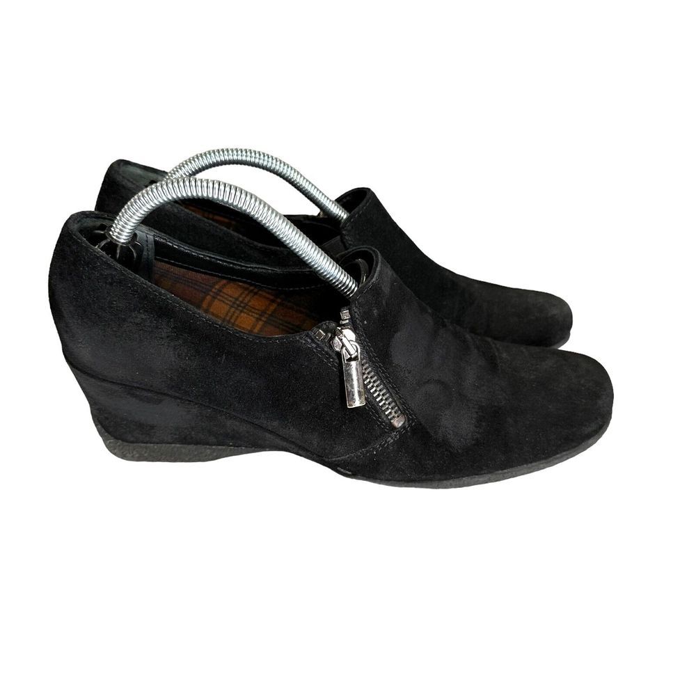 Aquatalia Booties‎ Womens 6 Black Suede Side Zip Wedge Heel Ankle Boot Italy